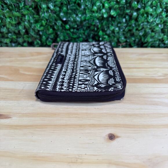 Sakroots Womens Billfold Wallet Zip Close Black Beige Organizer - Picture 6 of 10